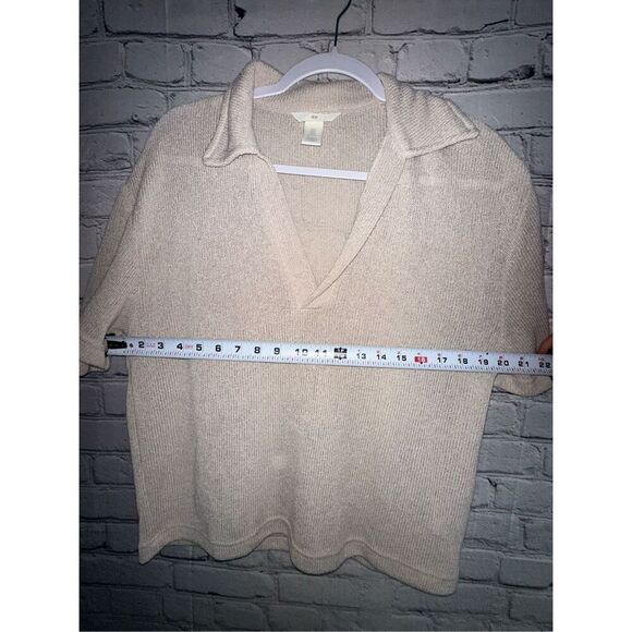 H&M KNIT TOP WITH COLLAR WOMEN’S MEDIUM CREAM/TAN/BEIGE - Picture 8 of 9
